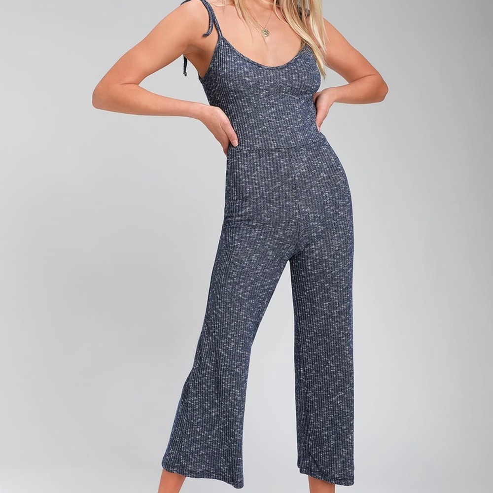 Heather Navy Blue Ribbed Knit Jumpsuit